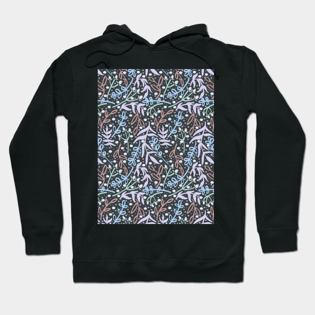 Botanicals and Dots - Hand Drawn Design - Pastel Blue, Mint, Purple, Red, and Dark Grey Hoodie by GenAumonier